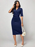 Kadın Kısa Kollu Yakalı Kruvaze Yakalı Beli Kemerli idi odal Elbise