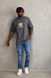 Unisex Baskılı Oversize Thirt  Füme