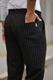 Erkek Beli Bağcıklı çizgili Pantolon