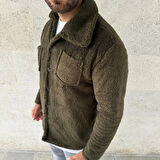 Erkek Pelüş Polar Hırka Gömlek – Yakalı, İlik Düğmeli, Göğüs Cepli, Yumuşak Dokulu Kışlık Regular Fit Rahat Günlük odel  Haki