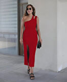 Kadın Kolsuz Tek Omuz Damla Detay JanJan Krep Elbise