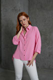 Kol Katlama Detaylı Pembe Gömlek