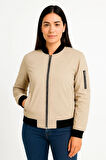 Içi Astarlı Fermuarlı Bomber ont Ceket  Bej