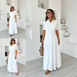 Kadın Dokuma Kumaş Cep Detaylı axi Boy Gömlek Elbise