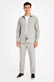 Erkek Kadife Oversize Takım – Gömlek Ve Pantolon İkili et Füme Corduroy Şıklığı, Rahat Ve Zarif Duruş Yumuşak Dokulu Kadife Kumaş, Düğmeli Gömlek Üst Ve astikli Pantolon Alt Parça Ile Gün Boyu Konfor Gri