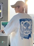 Baskılı Oversize Bisiklet Yaka Tshirt  Beyaz