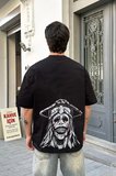 Unisex Bisiklet Yaka Baskılı Oversize Thirt  iyah