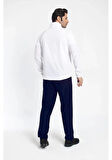 Crozwise 1242-08 Lycra Armüllü Erkek Eşofman Takım BEYAZ_LACİVERT