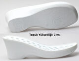 Beyaz Delikli Dolgu Topuklu Kadın Sabo Ortopedik Hemşire Doktor Aşçı Günlük Terlik