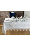 Kadife Lüks Masa Örtüsü Seti Dantelli Güpürlü 26 Parça Petrana