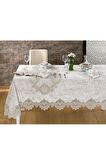Kadife Lüks Masa Örtüsü Seti Dantelli Güpürlü 26 Parça Reina