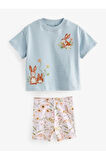 Pamuklu Mavi Tavşan Desenli Kısa Kollu Taytlı Alt Üst Takım