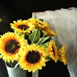 Yapay Çiçek Ayçiçeği Sarı Sunflower Dekoratif Çiçek 90cm Dev Ay Çiçeği 3 Kafalı