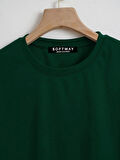 Unisex Oversize Bisiklet Yaka Düz Basic T-Shirt - KOYU YEŞİL