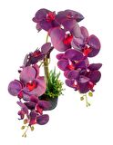 Yapay Çiçek 2li Mor Bordo Damarlı Islak Orkide Seramik Saksıda Orkide 60cm