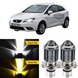 Seat İbiza Mk4 2008-2017 Uyumlu Mercekli Far Ampulü Led Xenon Çift Renk Sarı-Beyaz Far Şimşek Etkili CSP Led Lamba Uzun Kısa 2 Adet Takım
