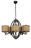 PAUL 5 Lİ SİYAH AVİZE RATTAN ABAJURLU