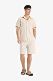 DeFacto %100 Pamuk Relax Fit Cepli Keten Görünümlü Bermuda Şort C7381AX25SMBG655