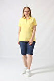 21305 KISA KOLLU BÜYÜK BEDEN LAKOST KUMAS T-SHİRT SARI