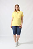 21305 KISA KOLLU BÜYÜK BEDEN LAKOST KUMAS T-SHİRT SARI