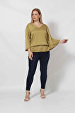 3183YY YAĞ YEŞİLİ Beli Lastikli Bol Kol Bluz
