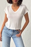 Kadın Somon V Yaka Kısa Basic T-Shirt NJ138