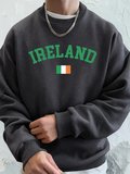 İrlanda Bayrağı Baskılı Erkek Sweatshirtleri Kışlık Bisiklet Yaka Kapüşonlu Sokak Stili Polar