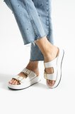 Calie Kadın Anatomik Comfort İki Bantlı Gold Detay Tokalı Esnek Yazlık Günlük Flat Sandalet Terlik