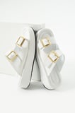 Calie Kadın Anatomik Comfort İki Bantlı Gold Detay Tokalı Esnek Yazlık Günlük Flat Sandalet Terlik