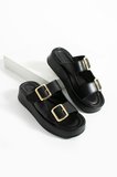 Calie Kadın Anatomik Comfort İki Bantlı Gold Detay Tokalı Esnek Yazlık Günlük Flat Sandalet Terlik