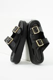 Calie Kadın Anatomik Comfort İki Bantlı Gold Detay Tokalı Esnek Yazlık Günlük Flat Sandalet Terlik