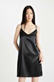 DeFacto Regular Fit V Yaka Saten Askılı Gecelik-Fall in Love D0968AX24SMBK27