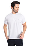 Crozwise 7134-08 Beden L Waffle Bisiklet Yaka Erkek Petek Dokuma T-shirt BEYAZ
