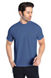 Crozwise 7134-11 Beden S Waffle Bisiklet Yaka Erkek Petek Dokuma T-shirt İNDİGO_MAVİ