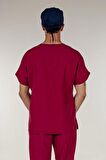 Bordo Üst Scrubs Terrycotton Doktor Hemşire Forma