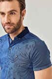 Mcl Erkek Polo Yaka Pamuklu Slim Fit Desenli T-Shirt 26199 Indigo