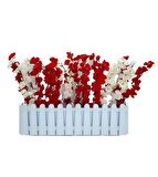 Yapay Çiçek Beyaz Çit Balkon Saksısı Kırmızı Beyaz Bahardalı 55*20cm