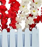 Yapay Çiçek Beyaz Çit Balkon Saksısı Kırmızı Beyaz Bahardalı 55*20cm
