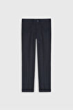 Slim Fit Dar Kesim Beli Gizli Lastikli Yan Cepli Desenli Klasik Pantolon