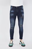 Erkek Skinny Fit  Destroy Lacivert