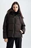 DeFacto Su Geçirmez Kapüşonlu Suni Kürklü Puffer Şişme Mont A0757AX23WNBK27