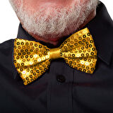 Gece Işıltısı Altın Payetli Pullu Papyon 7x2 cm