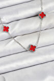316L Çelik Zincir Gümüş Renk Kırmızı Baby Boy Yonca Kadın Kolye - TJ-BKO10581