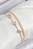 Pirinç Zirkon Taşlı Kalp Model Gold Renk Kadın Bileklik - TJ-BB7861