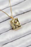 316L Çelik Zirkon Taşlı Açılabilr Kapaklı Kitap Model Gold Renk Kadın Kolye - TJ-BKO10515