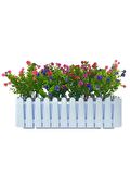Yapay Çiçek Beyaz Çit Balkon Saksısı Renkli Mineli Şimşir Çiçekli 55*35cm