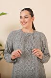 Kadın Buyuk Beden Çıtır Desen Uzun Anne Günlük Elbise