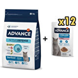 Advance Hindi Etli Kısırlaştırılmış Kedi Maması 3 kg + 12 Adet Advance Hindili Kısır Kedi Pouch Yaş Maması 85 Gr
