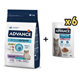 Advance Hairball Hindili Kısırlaştırılmış Kedi Maması 1,5 Kg + 6 Adet Advance Hindili Kısır Kedi Pouch Yaş Maması 85 Gr 
