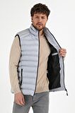 Erkek Dik Yaka Slim Fit Casual Yelek Gri